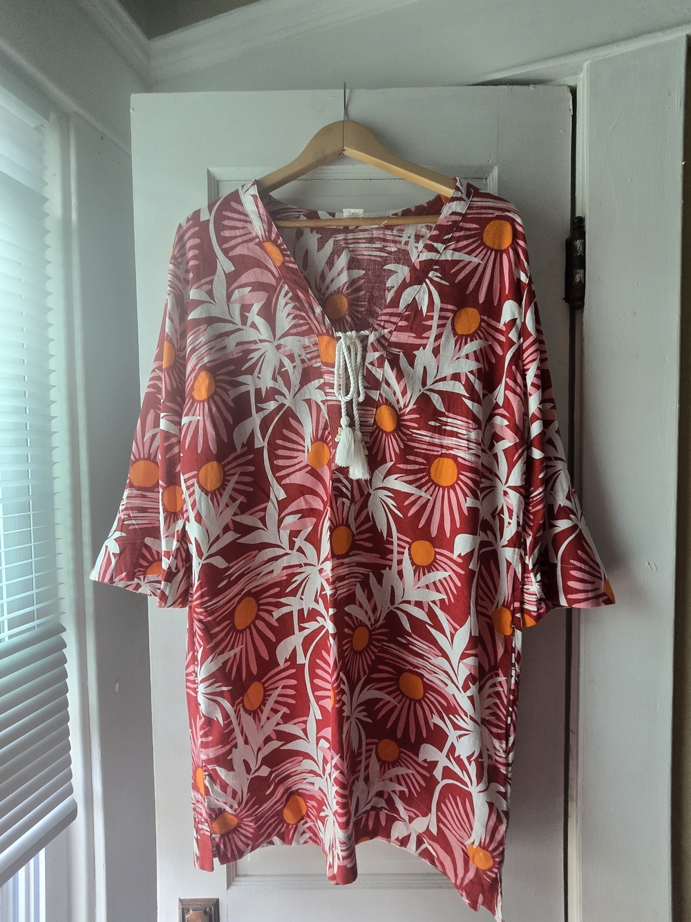 C&C California Red Floral V-Neck Tunic with Tassel